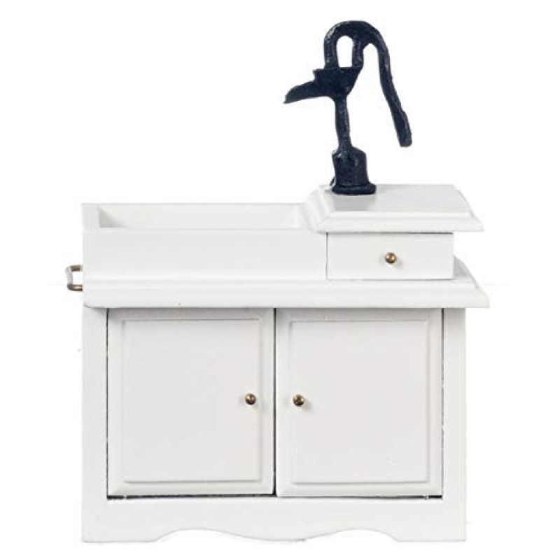 Dolls House White Victorian Sink Unit with Hand Pump Miniature Kitchen Furniture