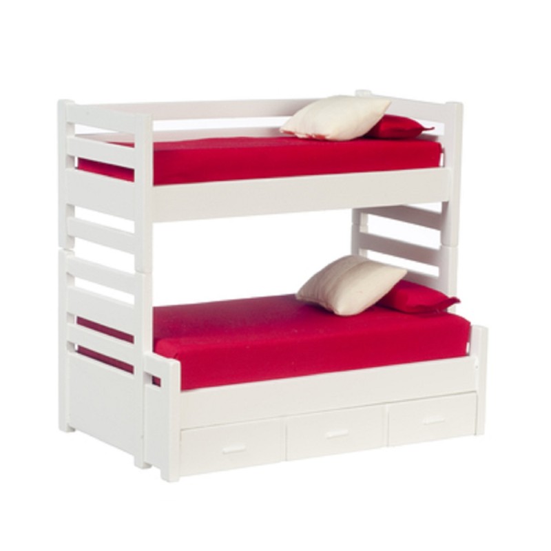 Dolls House White Bunk Beds Trundle Bed Miniature 1:12 Guest Bedroom Furniture