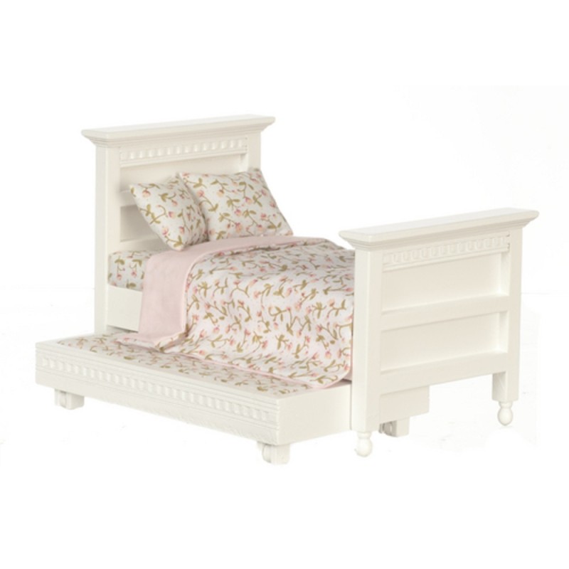 Dolls House White Guest Trundle Bed Single 1:12 Scale Bedroom Furniture 