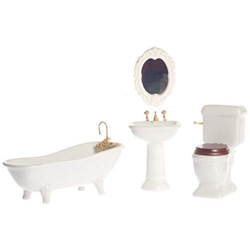 Dolls House Plain White Porcelain Bathroom Suite Miniature Furniture Set