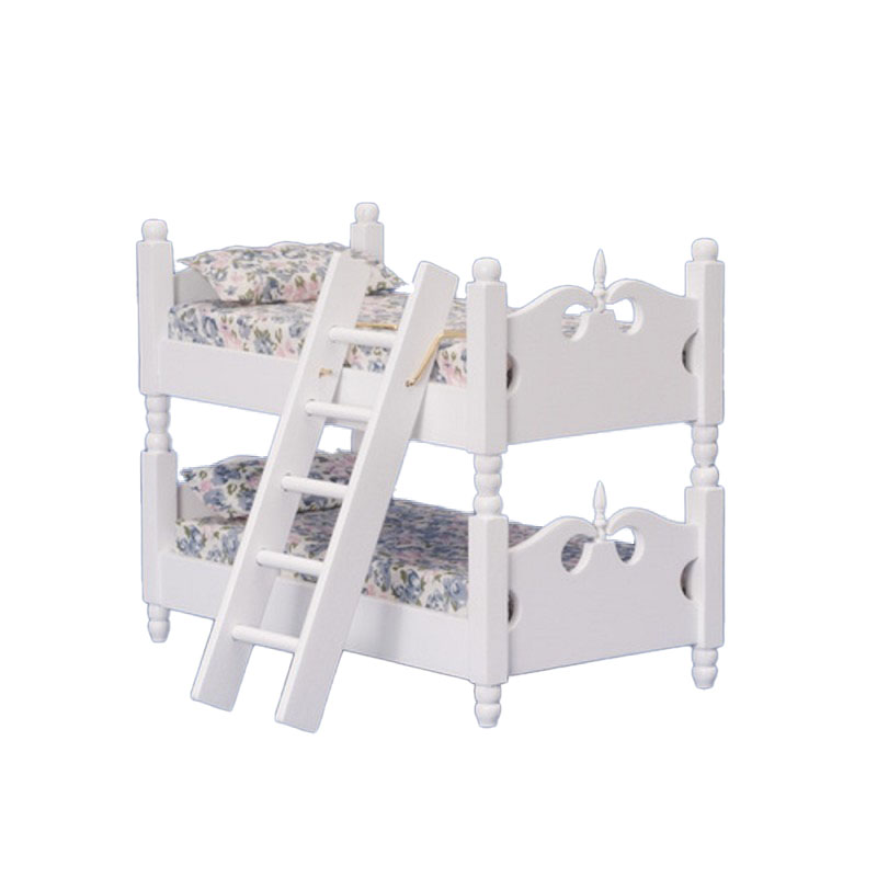 Dolls House White Wooden Bunk Beds Miniature 1:12 Bedroom Furniture