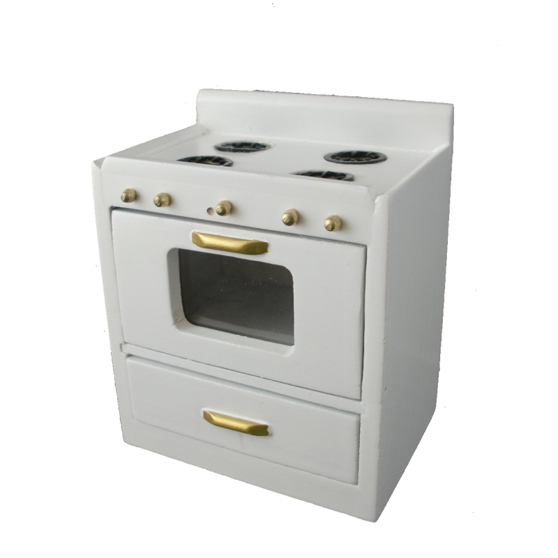 Dolls House White Modern Cooker Stove Unit Miniature Wooden Kitchen Furniture