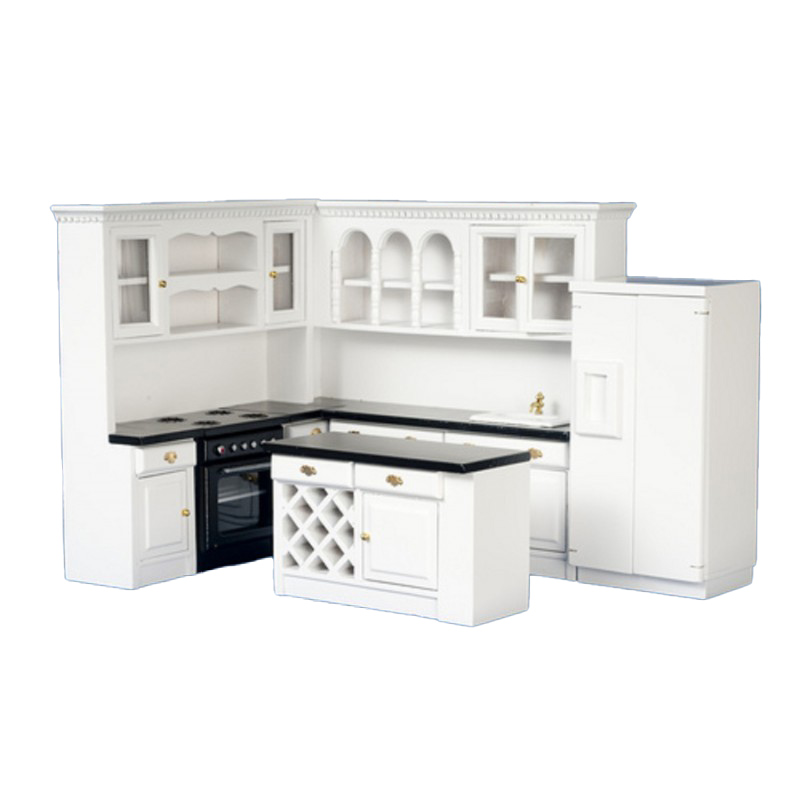 Dolls House Modern Black & White Miniature Fitted Kitchen Furniture Set