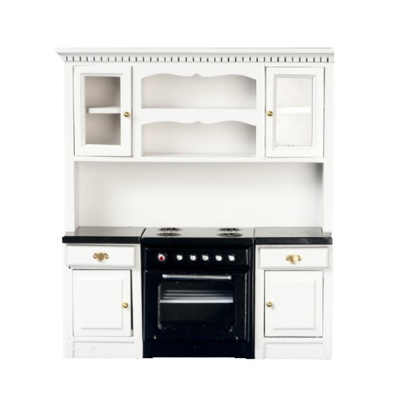 Dolls House Black & White Oven and Hob Cupboard Miniature Fitted Kitchen Furniture