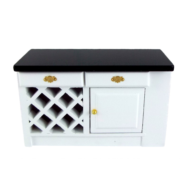 Dolls House Black & White Island Unit End Cabinet Miniature Kitchen Furniture