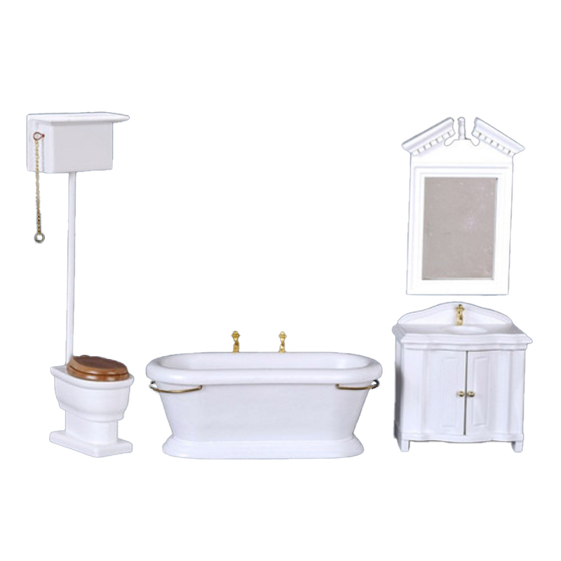 Dolls House Traditional Victorian White Bathroom Suite Miniature Furniture Set