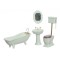 Dolls House Plain White Porcelain Bathroom Furniture Set with High Level Toilet