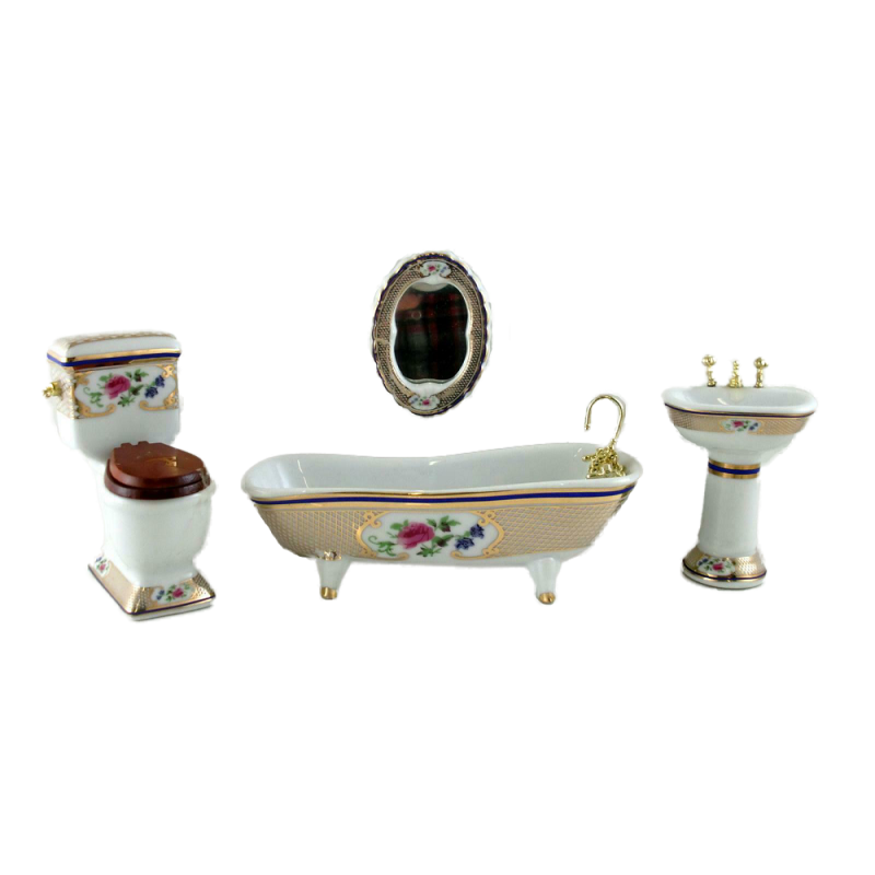 Dolls House Victorian Royal Bathroom Suite Miniature Porcelain 1:12 Furniture 