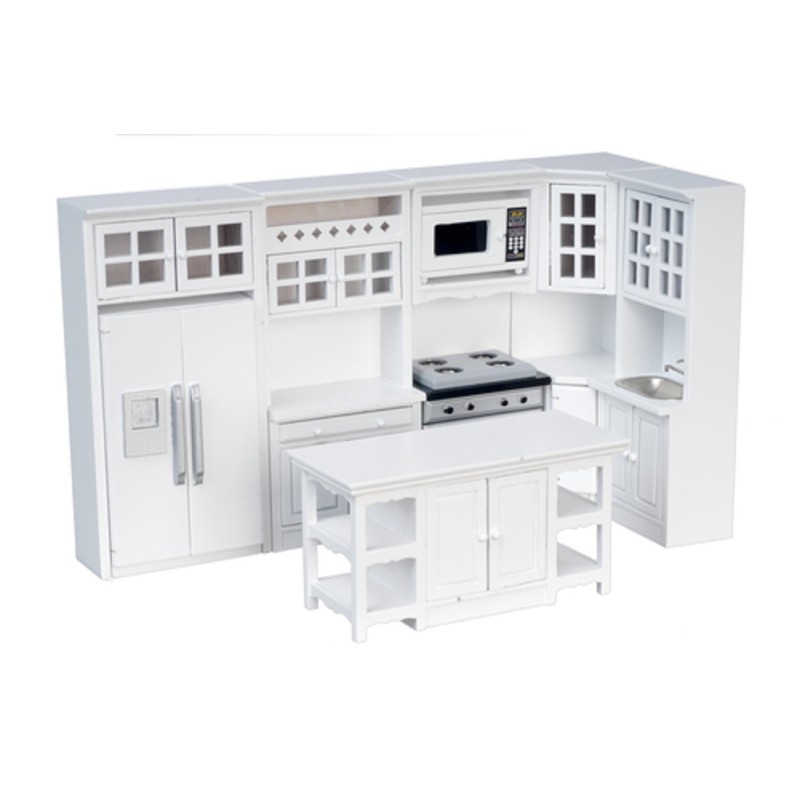 Dolls House Miniature Modern White Wood Fitted Kitchen Furniture Set 1:12 Scale