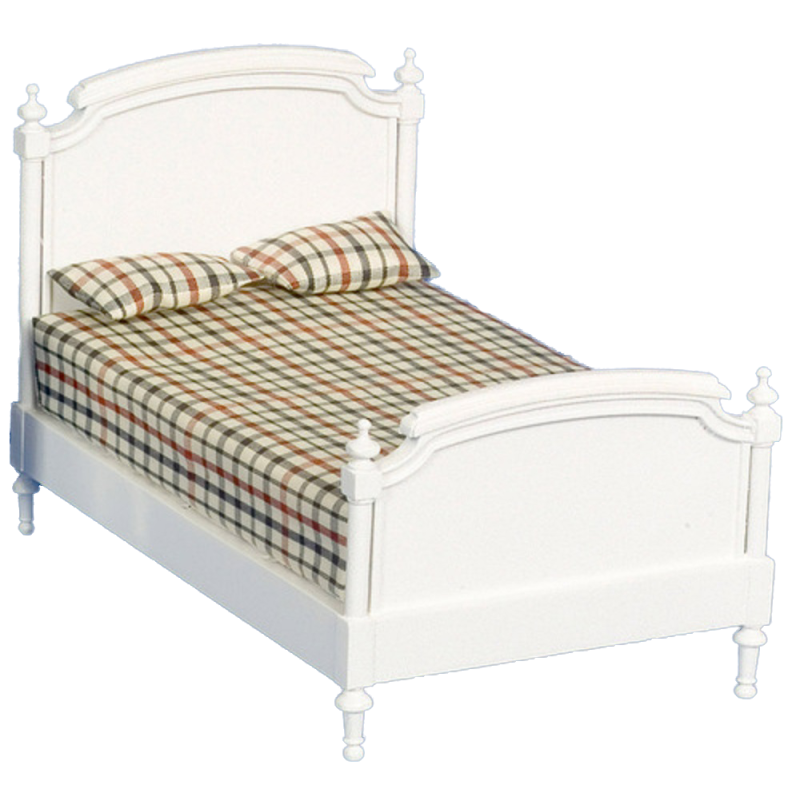 Dolls House Shabby Chic White Wooden Double Bed Miniature Bedroom Furniture