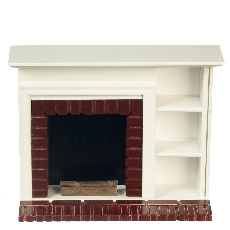 Dolls House White Red Brick Fireplace with Display Shelves Miniature Furniture 