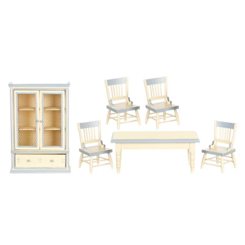 Dolls House Blue Cream Shabby Chic Dining Room Furniture Set 6 Pieces