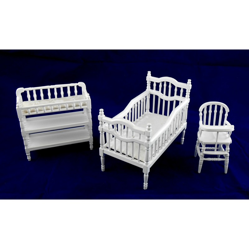 Dolls House White Wooden Victorian Baby's Miniature Nursery Furniture Set 1:12