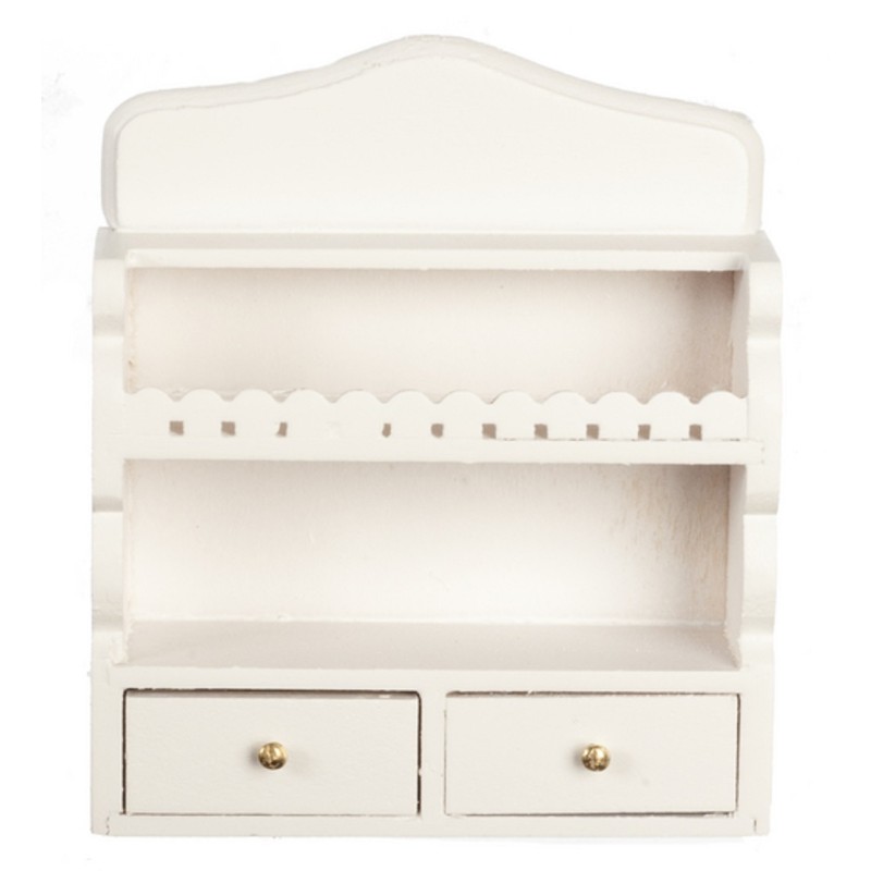Dolls House White Wall Shelf Unit & Drawers Miniature Kitchen Shelves Furniture