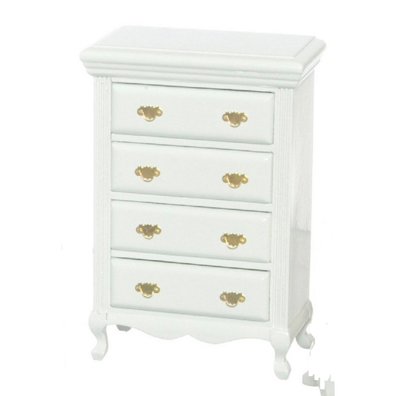 Dolls House White Wood Chest of Drawers on Legs Miniature Bedroom Furniture