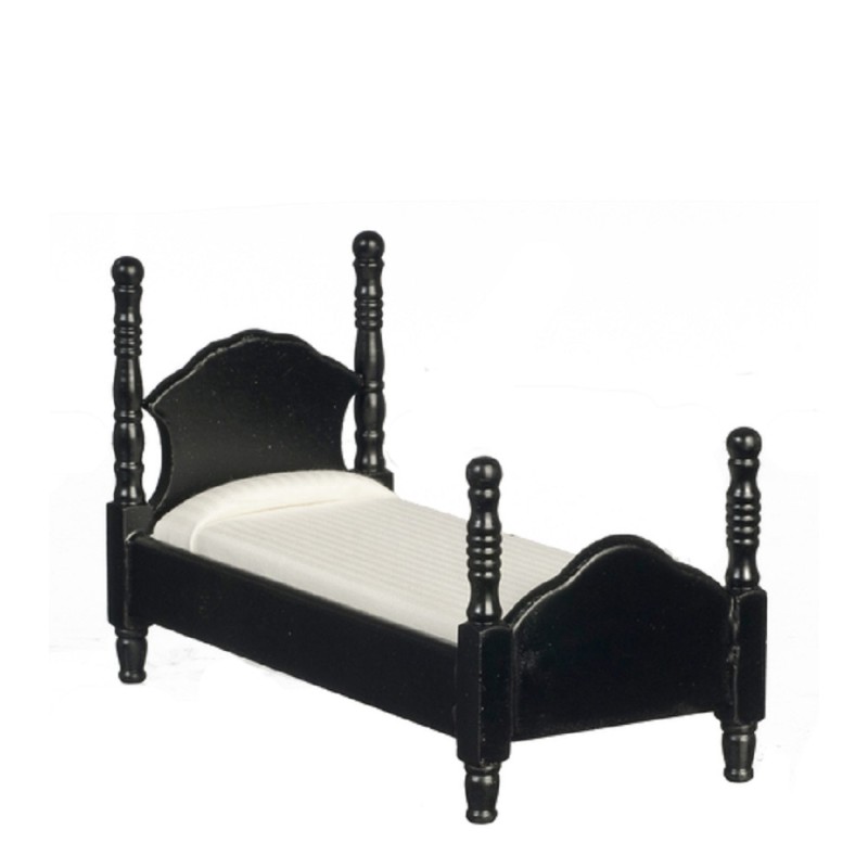 Dolls House Narrow Black Single Bed Miniature Bedroom Furniture