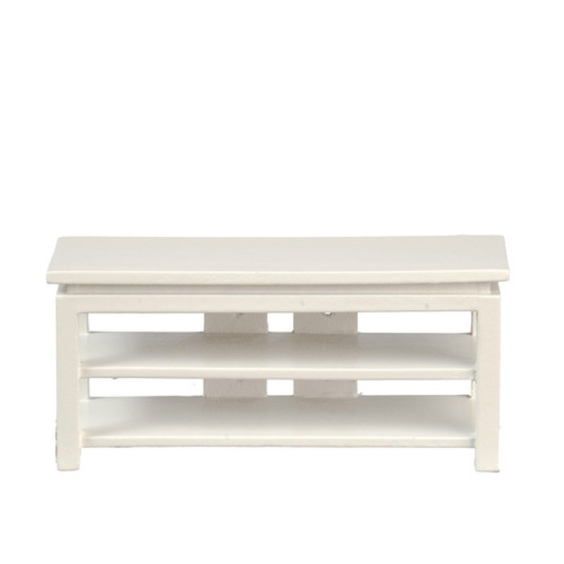 Dolls House Modern White Low TV Cabinet Stand Miniature Living Room Furniture 