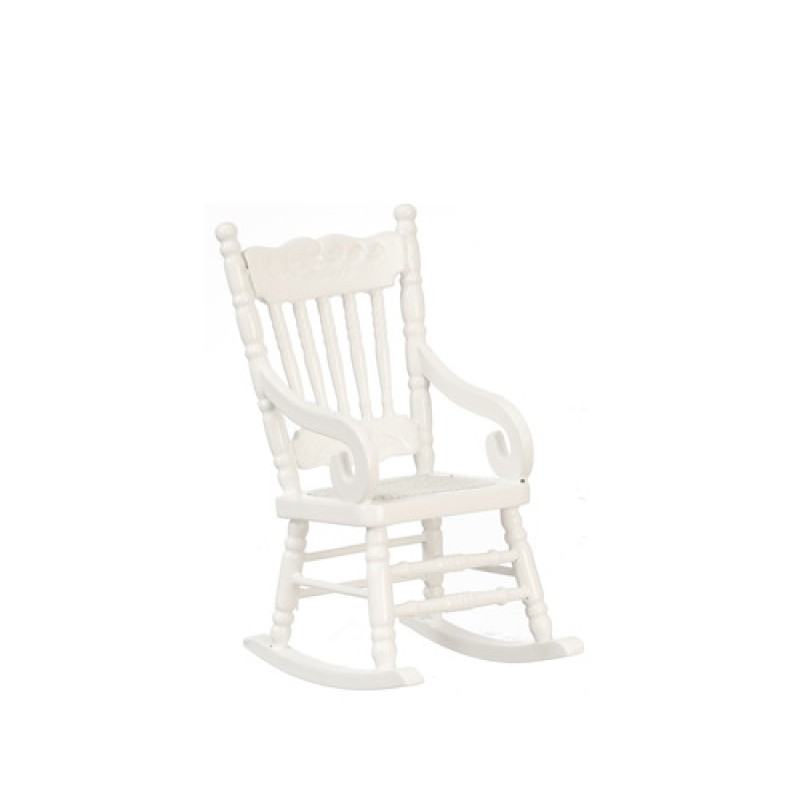 Dolls House White Rocking Chair with Woven Seat Miniature Rocker 1:12 Furniture