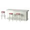 Dolls House Silver Breakfast Bar Counter & Red Stools Cafe Kitchen Furniture