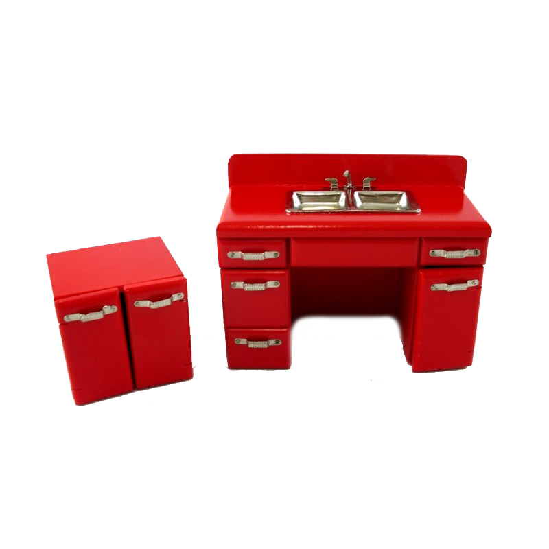 Dolls House Retro 1950's Red Double Sink Miniature 1:12 Kitchen Furniture