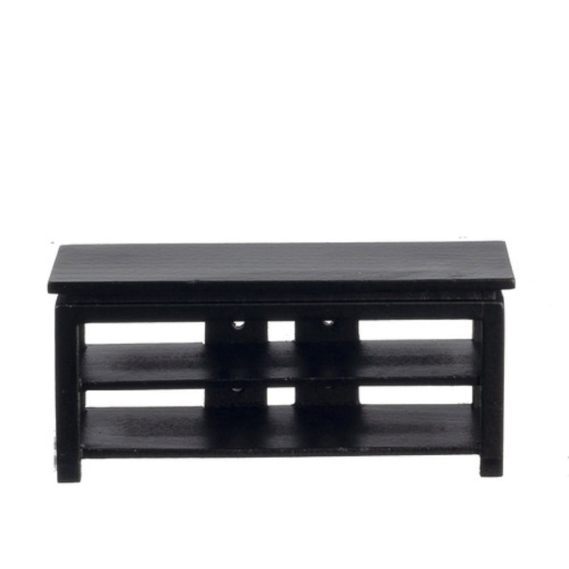 Dolls House Modern Black Low TV Cabinet Stand Miniature Living Room Furniture 