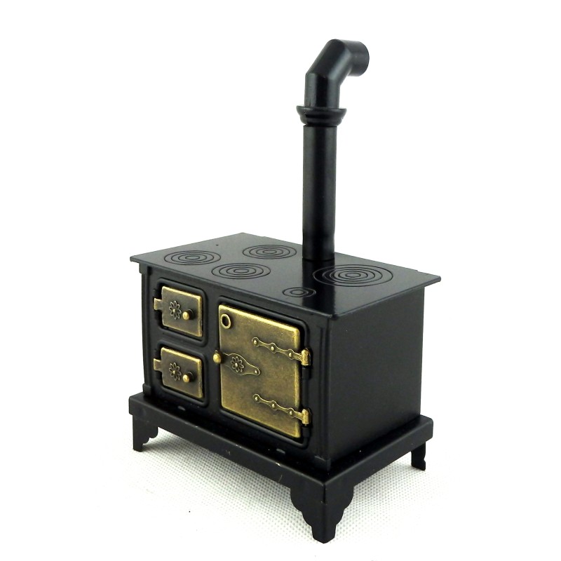 Dolls House Old Fashioned Black Metal Cooker Stove Miniature Kitchen Furniture 