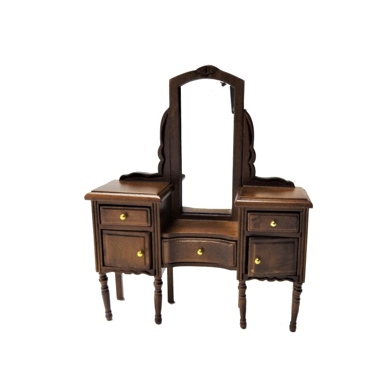 Dolls House Walnut Vanity Dressing Table Miniature Bedroom Furniture