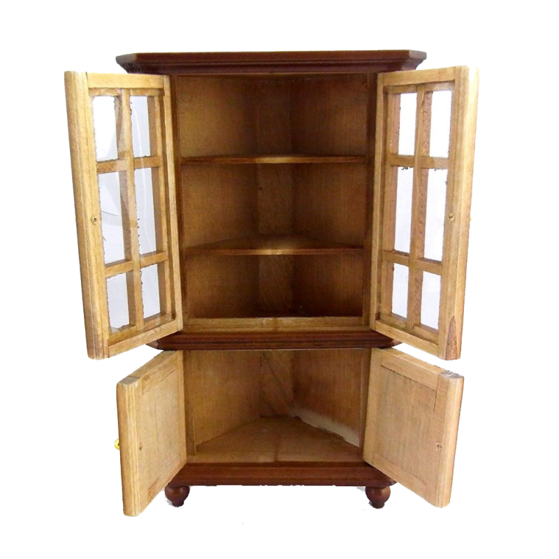 Dolls House Walnut Corner China Cabinet Miniature Living Dining Room Furniture