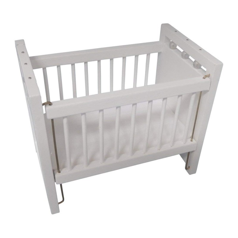 Dolls House White Wooden Cot Crib with Mattress Miniature Baby Nursery Furniture