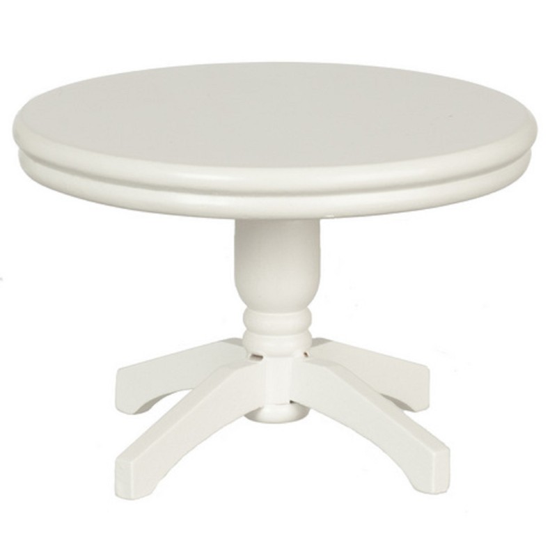 Dolls House Round White Pedestal Table Miniature Wooden Dining Room Furniture