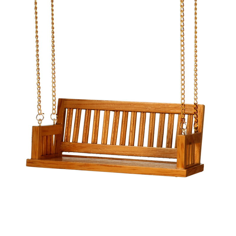 Dolls House Walnut Porch Swing with Chain Miniature Garden Furniture 1:12 Scale