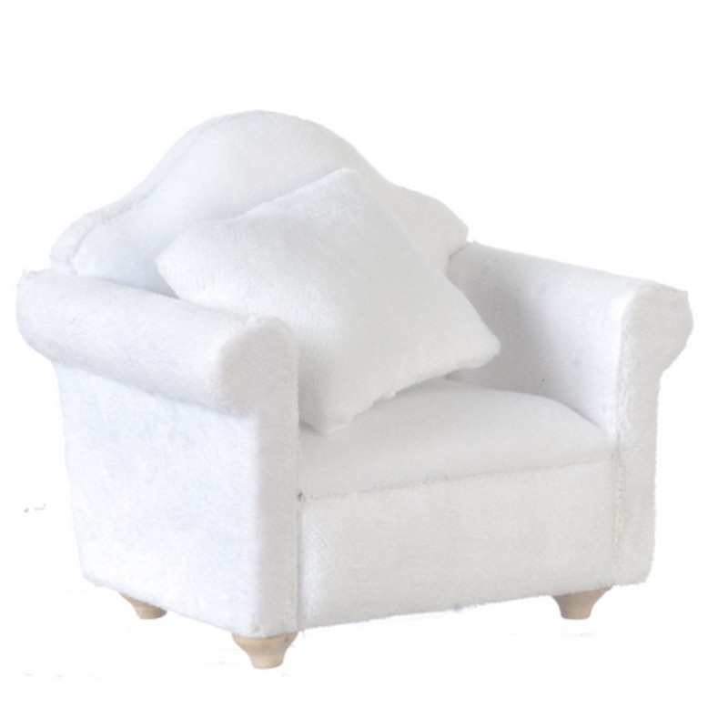 Dolls House White Velour Armchair Modern Miniature Living Room Furniture