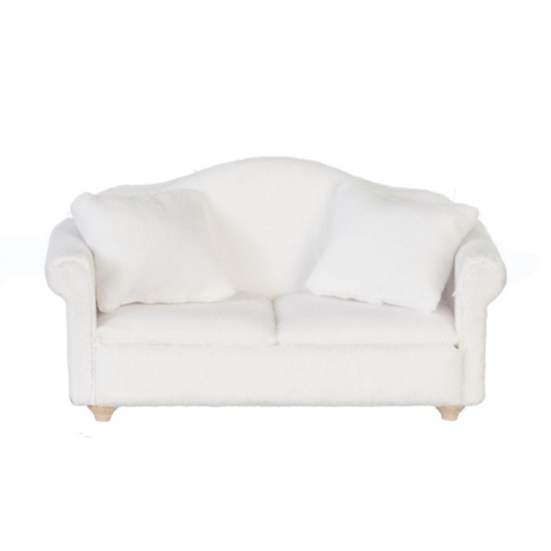 Dolls House White Velour 2 Seater Sofa Loveseat Miniature Living Room Furniture