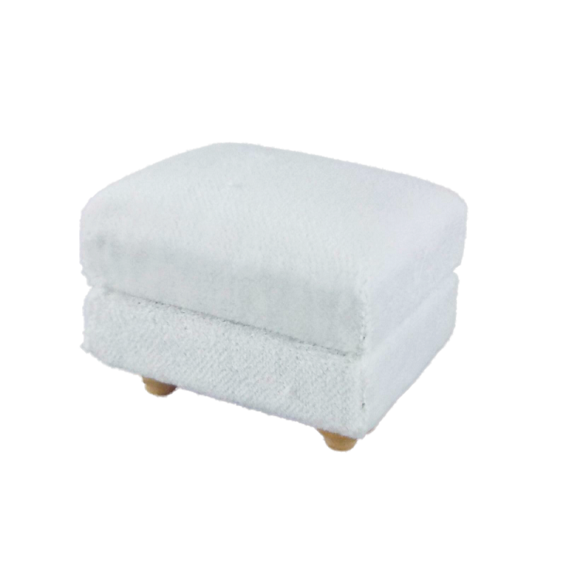 Dolls House White Velour Pouffe Ottoman Footstool Modern Living Room Furniture