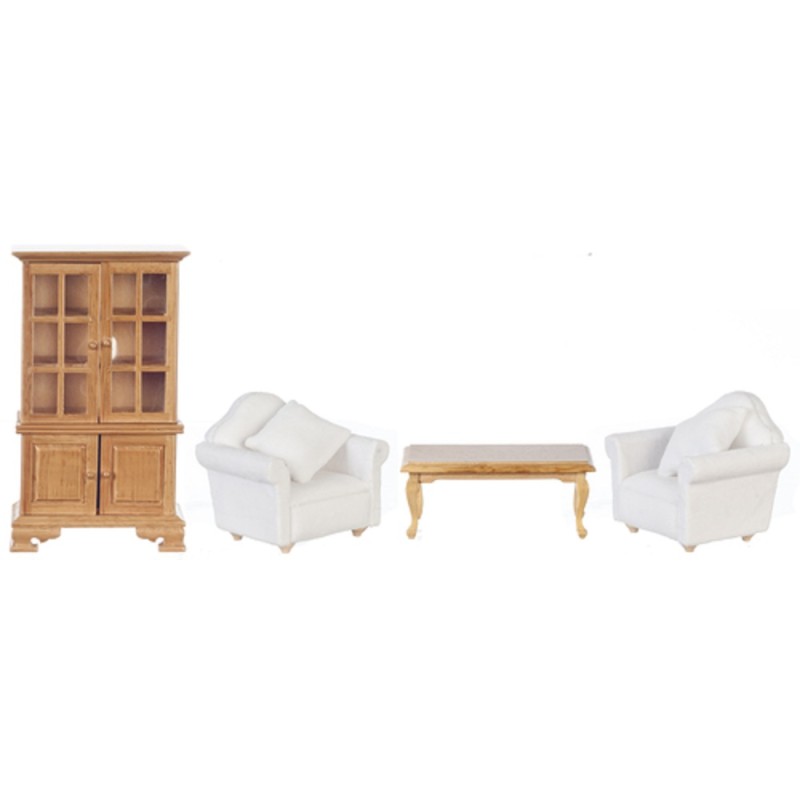 Dolls House Modern Living Room Furniture Set Light Oak & White 1:12