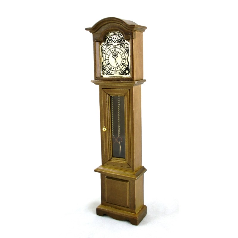 Dolls House Walnut Grandfather Clock Miniature Wooden Hall Furniture 1:12 Scale