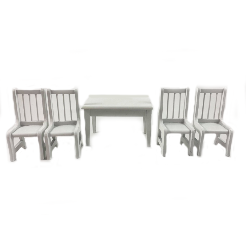 Dolls House White Table & Chairs Miniature Kitchen Dining Room Furniture Set