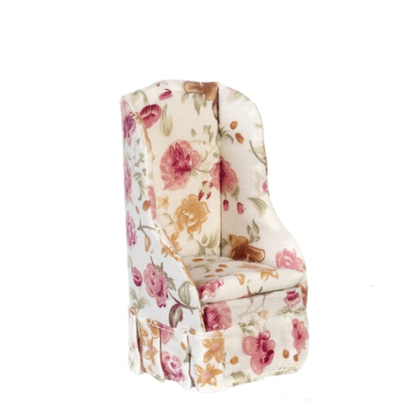 Dolls House Rose Floral Armchair Miniature Country Chintz Living Room Furniture