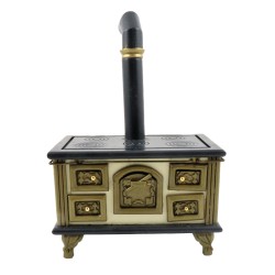 Dolls House Old Fashioned Grey & Gold Cooker Stove Miniature Kitchen Furniture