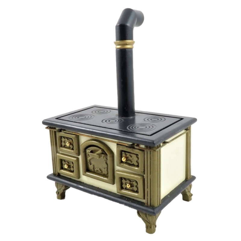 Dolls House Old Fashioned Grey & Gold Cooker Stove Miniature Kitchen Furniture