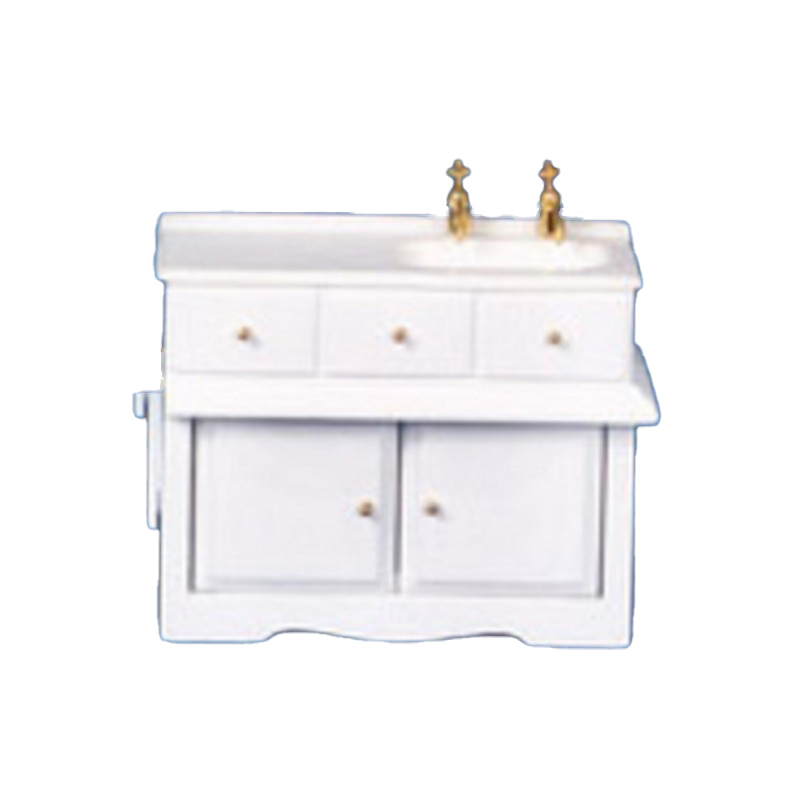 Dolls House White Wood Sink Unit with Towel Rail Miniature Kitchen Furniture