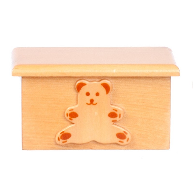 Dolls House Teddy Bear Toy Box Chest Ottoman Light Oak Nursery Furniture