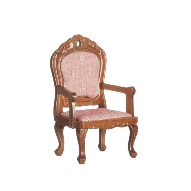 Dolls House Walnut & Pink Fauteil Armchair Victorian Living Room Furniture