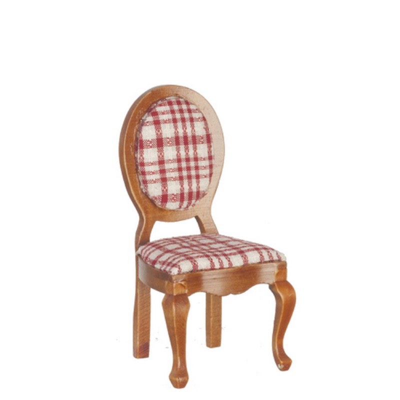 Dolls House Walnut Mirror Back Red Check Side Chair Dining Room Furniture