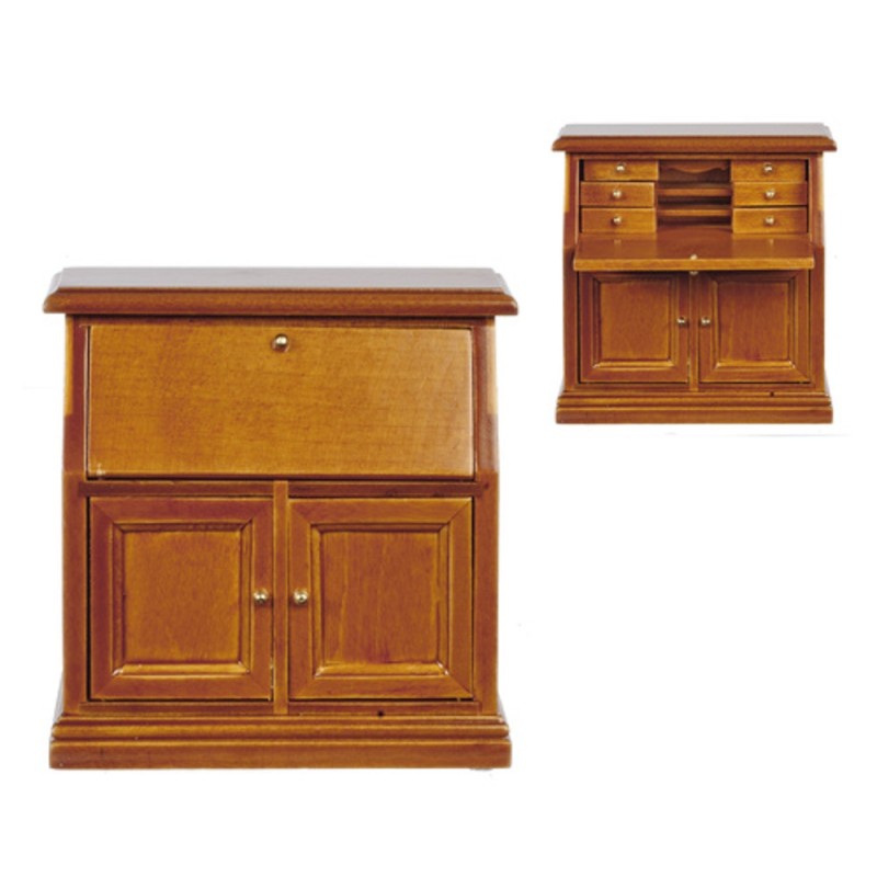 Dolls House Walnut Secretary Bureau Desk Miniature Study Office Furniture