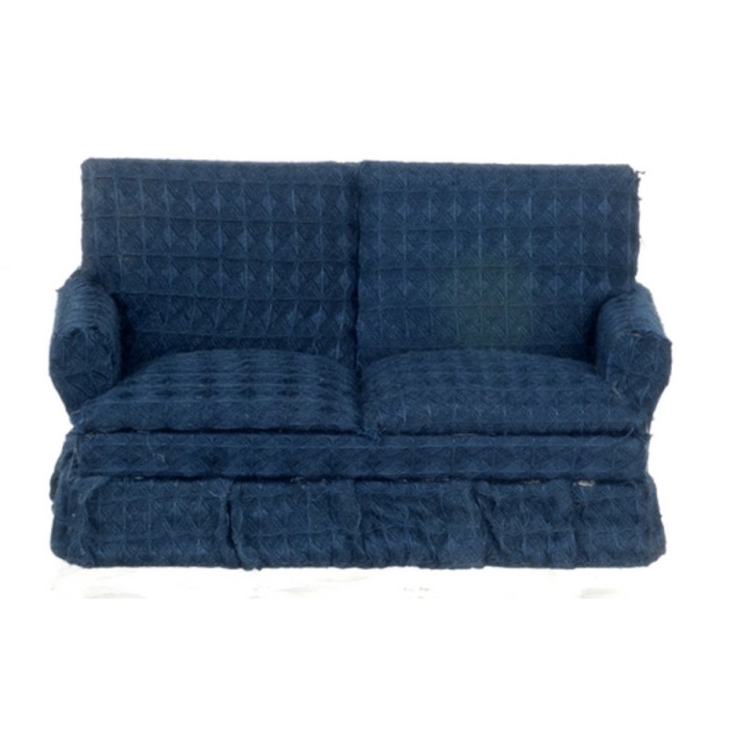 Dolls House Traditional Navy Blue Loveseat Sofa Miniature Living Room Furniture