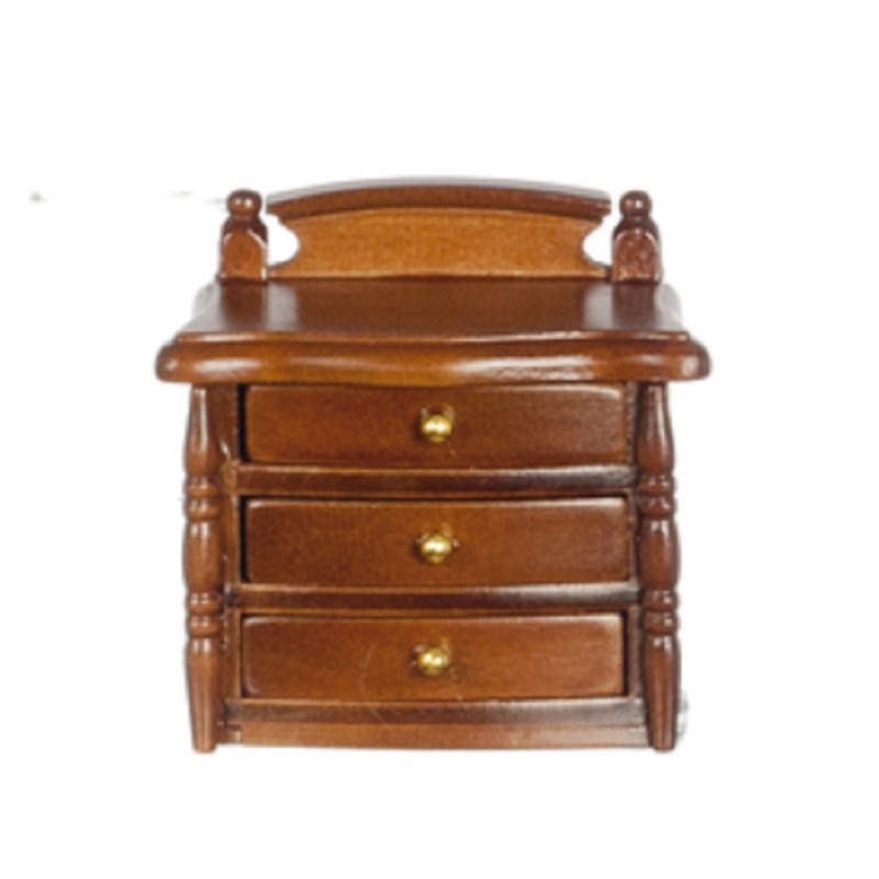 Dolls House Walnut Wood Bedside Chest Nightstand Miniature Bedroom Furniture