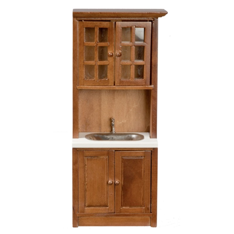 Dolls House Walnut Cabinet with Sink Unit Miniature Fitted Kitchen Furniture