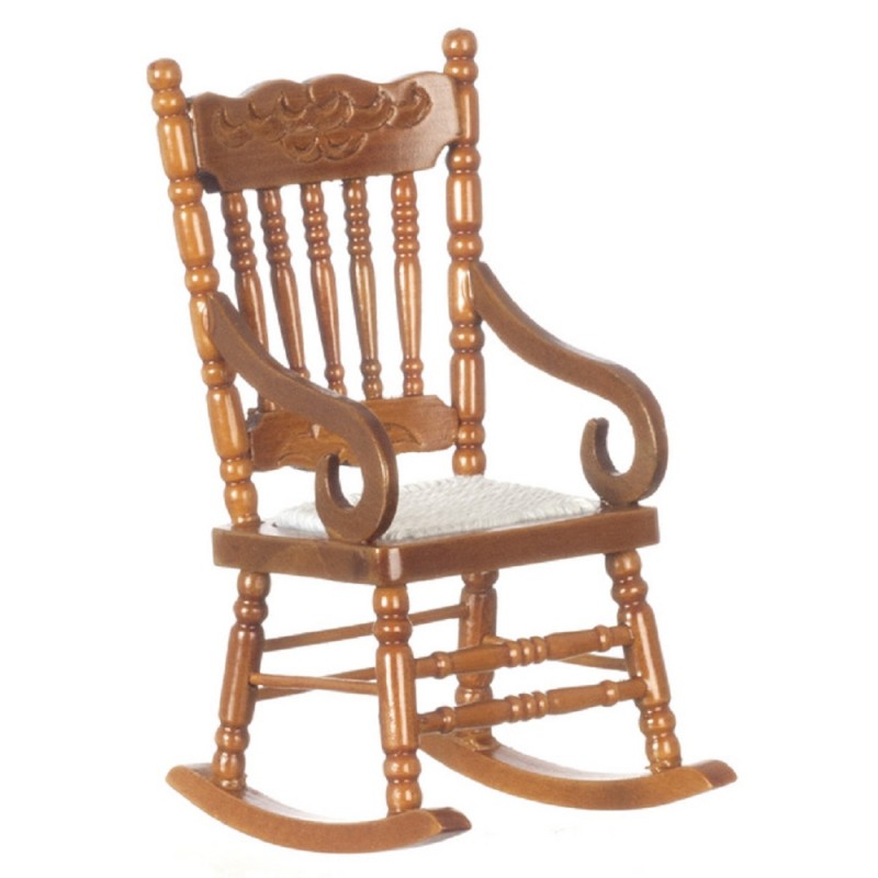 Dolls House Rocking Chair with Woven Seat Walnut Rocker Miniature Furniture
