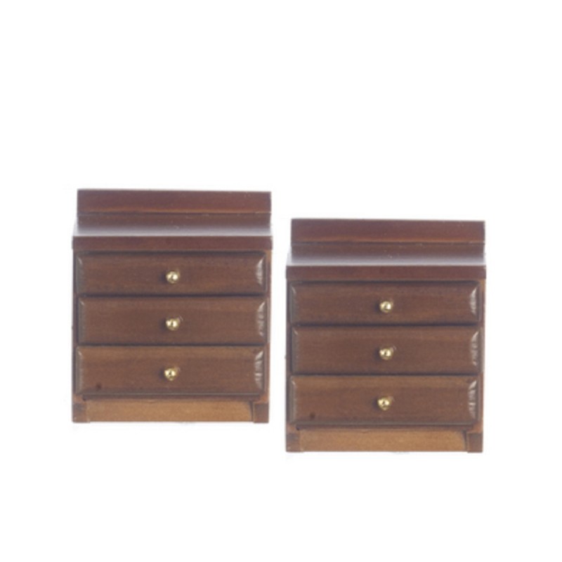 Dolls House 2 Walnut Bedside Cabinet Chests Miniature 1:12 Bedroom Furniture